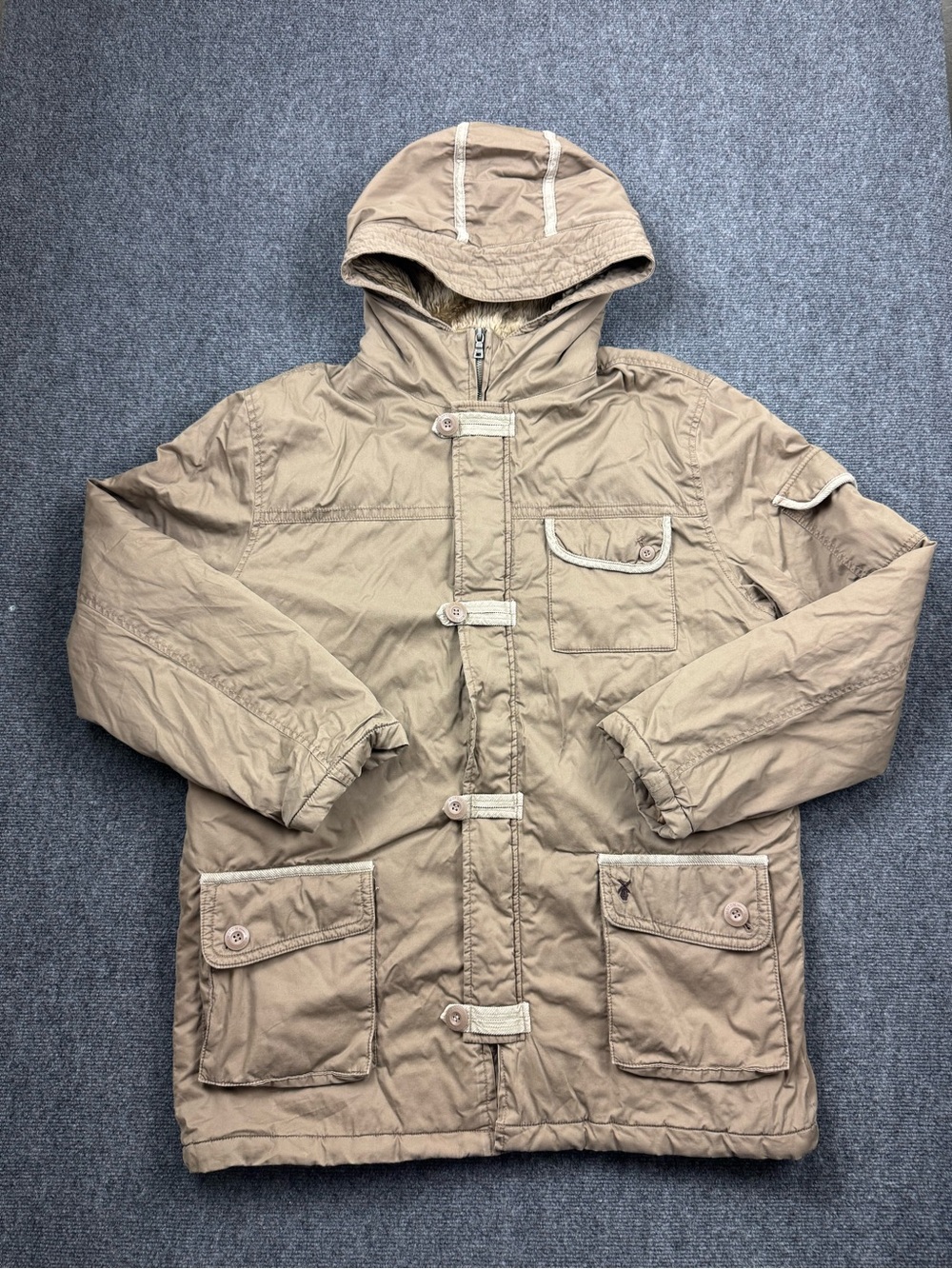 Men's Hooded Field Jacket in Tan with Toggle Front